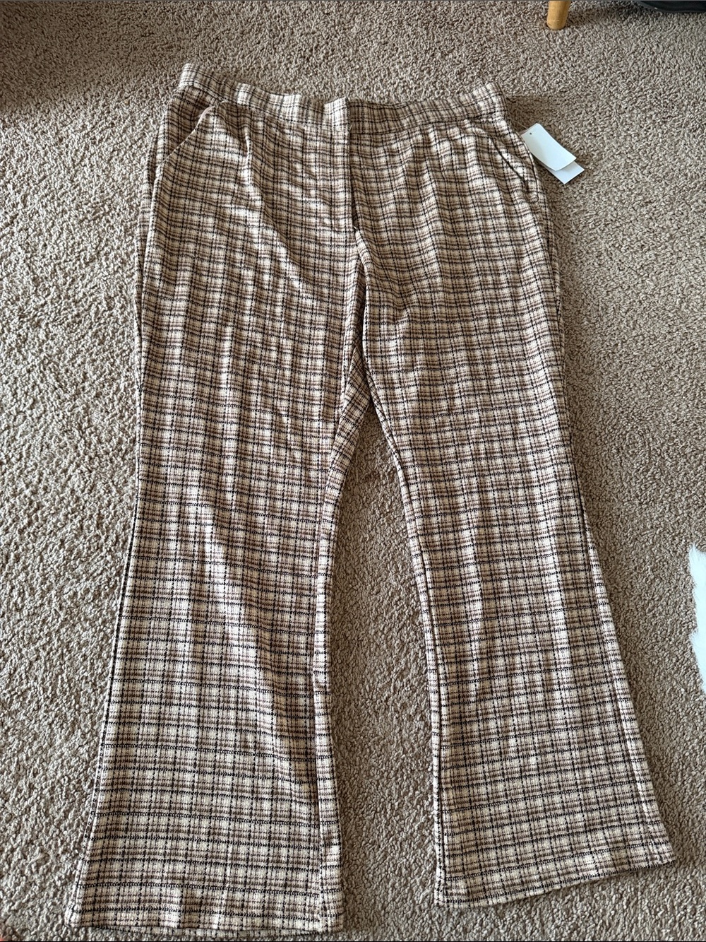 Nordstrom Plaid Boot-Cut Knit Pants - Brown & Cream